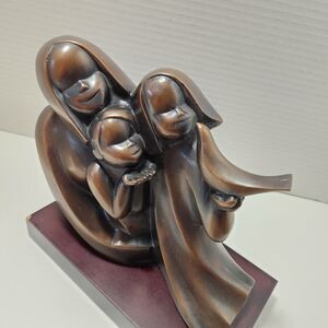 Vintage Herco Holy Family Bronze Sculpture 8"x 7"x 4" Mother 2 Children & Bird
